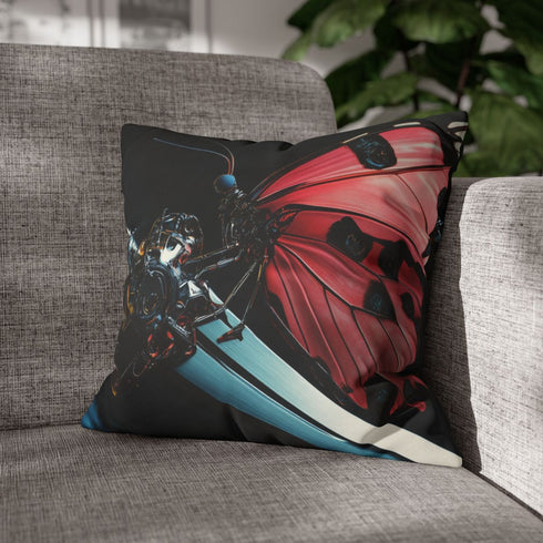 Cyborg Butterfly Perched on Sword Double-Sided Square Cushion Cover