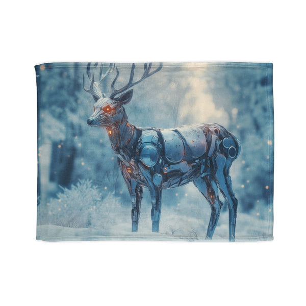 Cyborg Deer in a Snowy Forest — Plush Fleece Throw Blanket — Full Spread Plush Fleece Artwork View