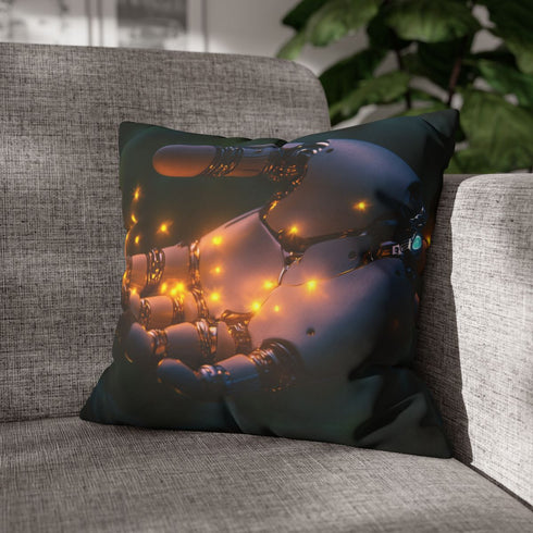 Cyborg Hand Holding Fireflies — Double-Sided Cushion Cover — Sofa & Armchair Living Room Lifestyle View