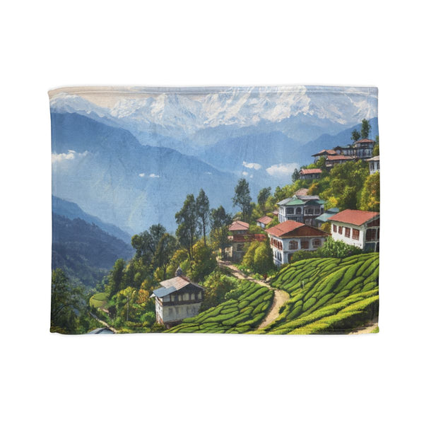 Darjeeling West Bengal Painting Backdrop of the Him — 50×60 Plush Throw Blanket — Full Spread Plush Fleece Artwork View