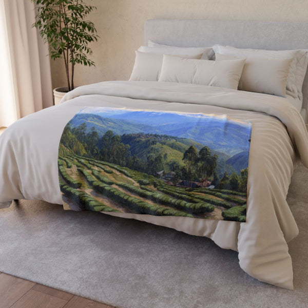 Darjeeling West Bengal Painting Backdrop of the Him — 50×60 Plush Throw Blanket — Draped Over Sofa & Bed Lifestyle View