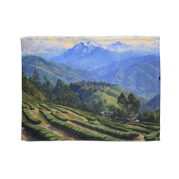 Darjeeling West Bengal Painting Backdrop of the Him — 50×60 Plush Throw Blanket — Full Spread Plush Fleece Artwork View