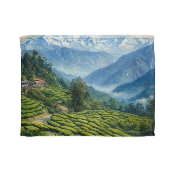 Darjeeling West Bengal Painting Backdrop of the Him — 50×60 Plush Throw Blanket — Full Spread Plush Fleece Artwork View