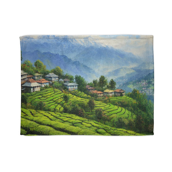 Darjeeling West Bengal Painting Backdrop of the Him — 50×60 Plush Throw Blanket — Full Spread Plush Fleece Artwork View