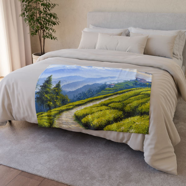 Darjeeling West Bengal Painting Backdrop of the Him — 50×60 Plush Throw Blanket — Draped Over Sofa & Bed Lifestyle View