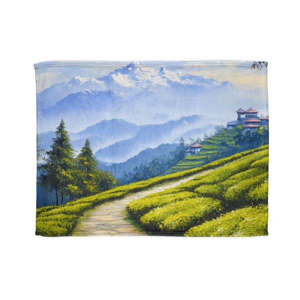 Darjeeling West Bengal Painting Backdrop of the Him — 50×60 Plush Throw Blanket — Full Spread Plush Fleece Artwork View