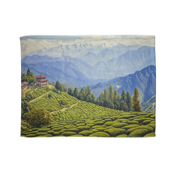 Darjeeling West Bengal Painting Backdrop of the Him — 50×60 Plush Throw Blanket — Full Spread Plush Fleece Artwork View