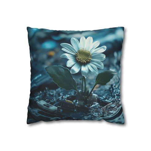 Data Flower Growing in Broken Device — Faux Suede Cushion Cover — Front 40×40 cm Square Cushion View