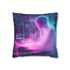 Cyberpunk Data Ghost in Abandoned Lab — 40×40 Cushion Cover — Front 40×40 cm Square Cushion View