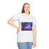 Cyberpunk Data Ghost in Abandoned Lab — Graphic Cotton T-Shirt — Model Streetwear Fit View