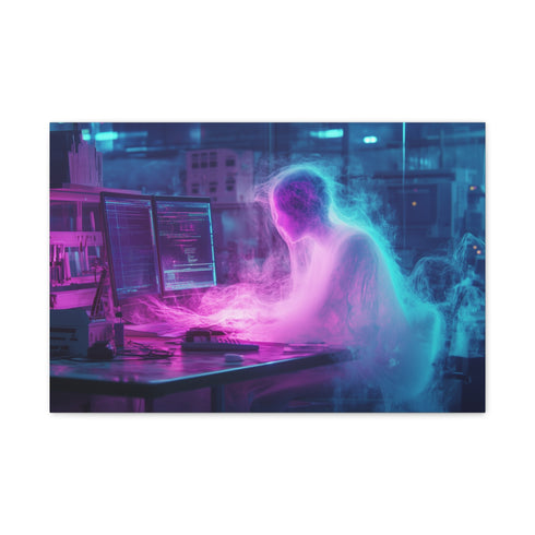 Data Ghost Drifting Through Abandoned La — 24×16 Canvas Wall Art — Front Gallery-Wrapped Canvas View