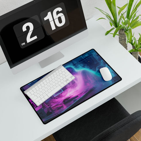 Data Ghost Drifting Through Abandoned La — XXL Gaming Desk Mat — Gaming & Workspace Desk Setup View