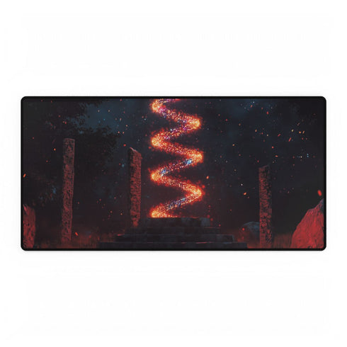 Data Helix Spinning Above Stone Altar — XL & XXL Desk Mat — Full Top-Down Artwork View