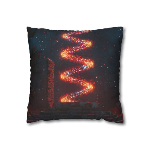 Data Helix Spinning Above Stone Altar — 40×40 Cushion Cover — Front 40×40 cm Square Cushion View