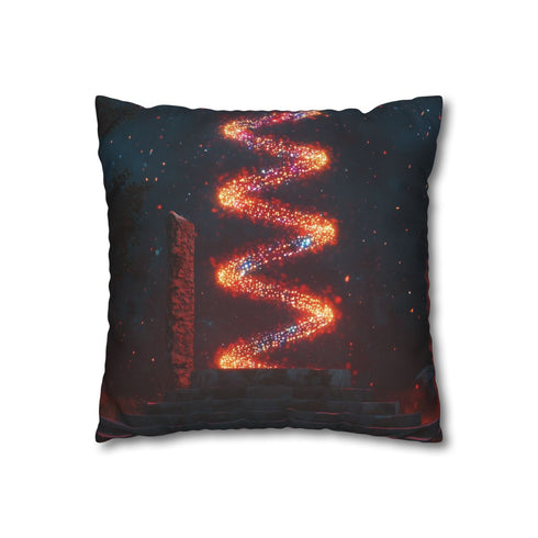 Data Helix Spinning Above Stone Altar — 40×40 Cushion Cover — Sofa & Living Room Lifestyle View