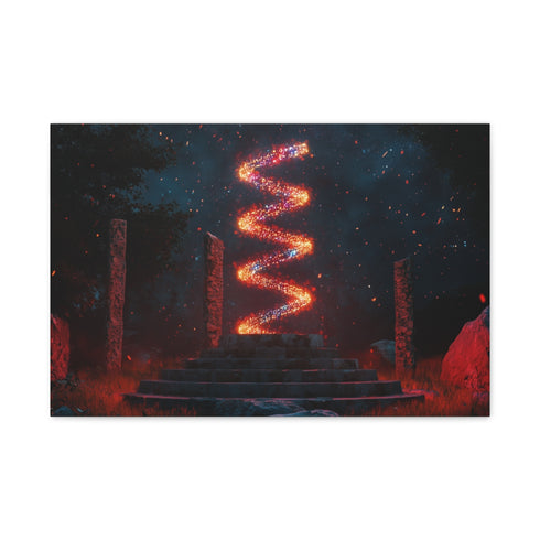 Data Helix Spinning Above Stone Altar — 24×16 Canvas Wall Art — Front Gallery-Wrapped Canvas View