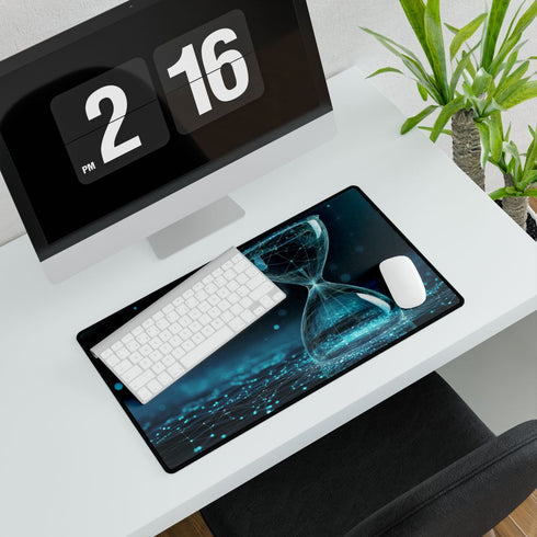 Data Stream Flowing into Hourglass — XL & XXL Desk Mat — Gaming & Workspace Desk Setup View