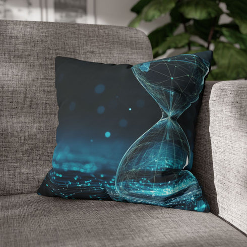 Data Stream Flowing into Hourglass — 40×40 Cushion Cover — Double-Sided Back & Concealed Zip Detail