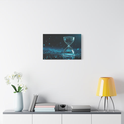 Data Stream Flowing into Hourglass — Stretched Canvas Wall Art — Living Room Wall Lifestyle View