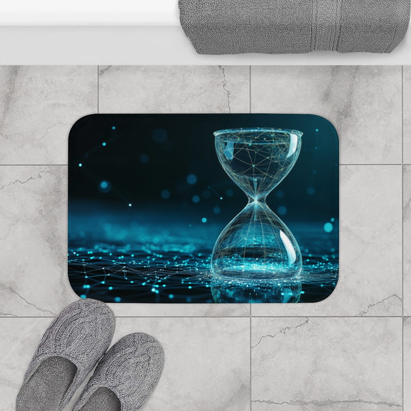 Data Stream Flowing Into Hourglass — Memory Foam Bath Mat — Modern Bathroom Floor Lifestyle View