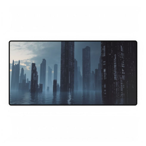 Data Towers Rising from Dark Sea — XL & XXL Desk Mat — Full Top-Down Artwork View
