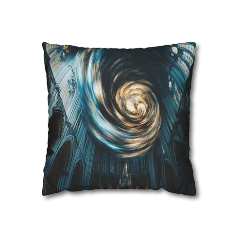 Data Vortex Swirling Through Cathedral — 40×40 Cushion Cover — Front 40×40 cm Square Cushion View