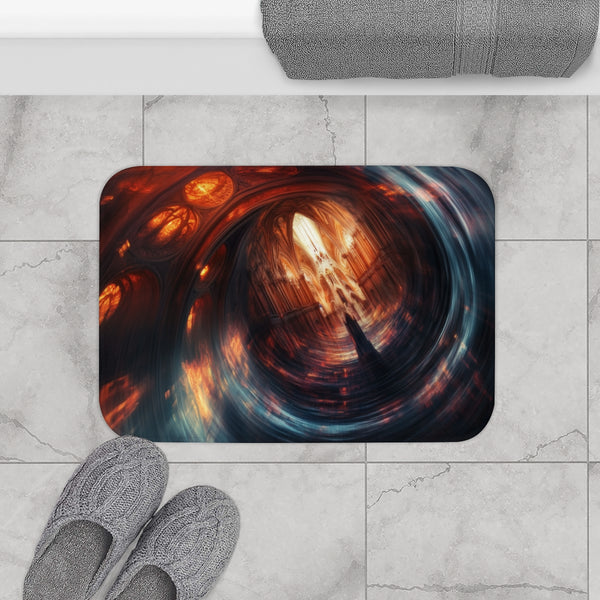 Data Vortex Swirling Through Cathedral (Edition IV) — Memory Foam Bath Mat — Modern Bathroom Floor Lifestyle View