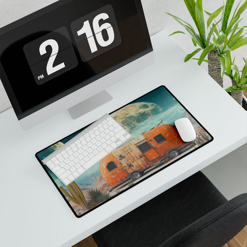 Desert Caravan under Giant Moons — XL Gaming Desk Mat — Gaming & Workspace Desk Setup View
