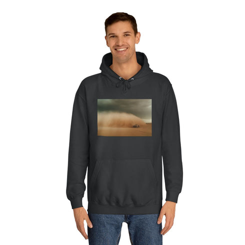 Desert Storm with Giant Sand Serpent Graphic Unisex College Hoodie - Lifestyle Model View
