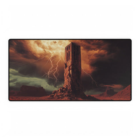 Desert Tower Carved from Lightning — XL & XXL Desk Mat — Full Top-Down Artwork View