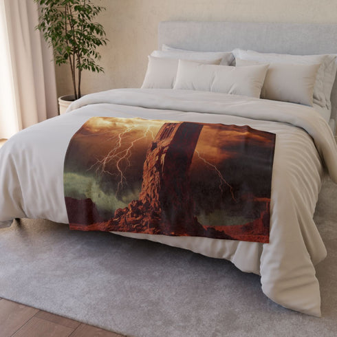 Desert Tower Carved from Lightning — 50×60 Plush Throw Blanket — 300 GSM Plush Coral Fleece Texture Close-Up