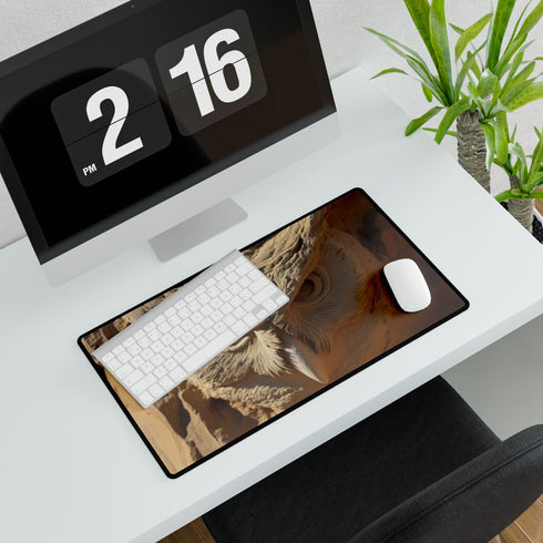Desert Wind Forming Owl Face — XL & XXL Desk Mat — Gaming & Workspace Desk Setup View