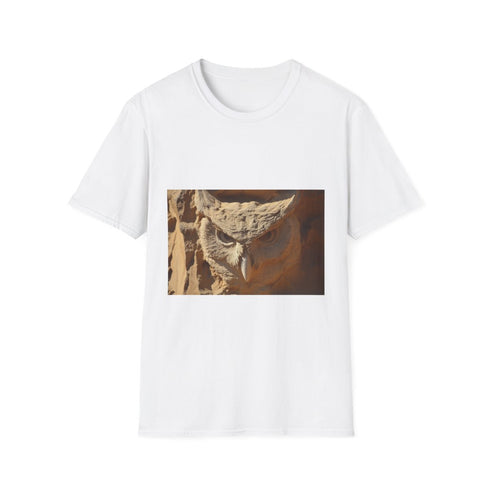 Desert Wind Forming Owl Face Graphic Unisex Softstyle T-Shirt - Front View