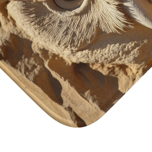 Desert Wind Forming Owl Face — Memory Foam Bath Mat — Microfibre Texture Close-Up View