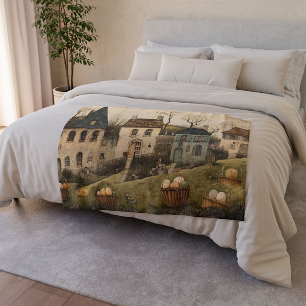 Vintage Spring Botanical Watercolor Lithograph — 50×60 Plush Throw Blanket — Draped Over Sofa & Bed Lifestyle View