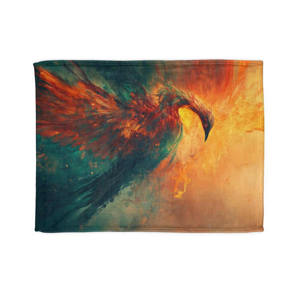 Digital Phoenix in Mid Rebirth (Edition II) — Plush Fleece Throw Blanket — Full Spread Plush Fleece Artwork View