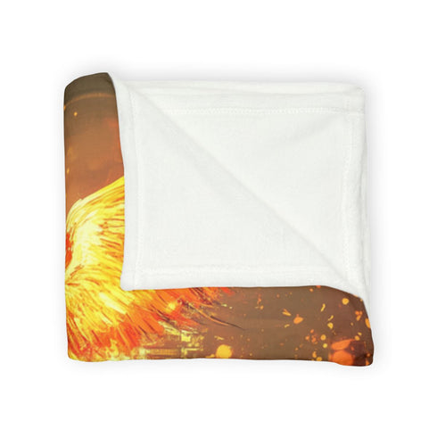 Digital Phoenix in Urban Skyline — 50×60 Plush Throw Blanket — Draped Over Sofa & Bed Lifestyle View