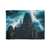 Digital Storm Above Ancient Temple — 50×60 Plush Throw Blanket — Full Flat Artwork View