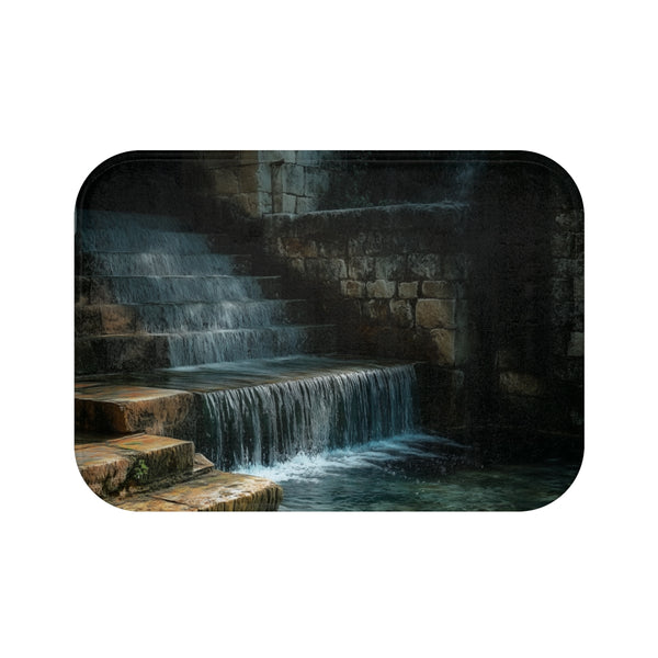 Digital Waterfall Over Ancient Ruins — Memory Foam Bath Mat — Top-Down Memory Foam Bath Mat View