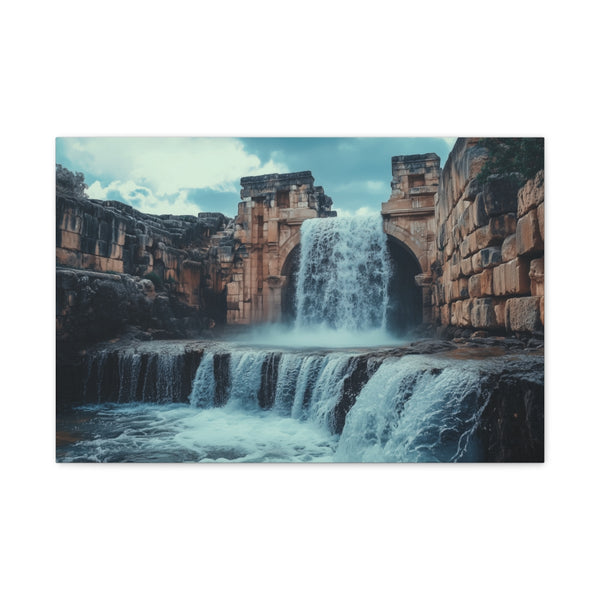 Digital Waterfall over Ancient Ruins — 24×16 Canvas Wall Art — Front Gallery-Wrapped Canvas View
