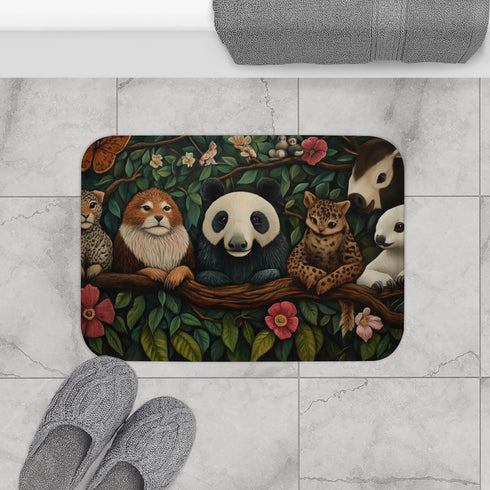 Diverse Group of Animals Living Luxury Memory Foam Bath Mat - Bathroom Lifestyle View