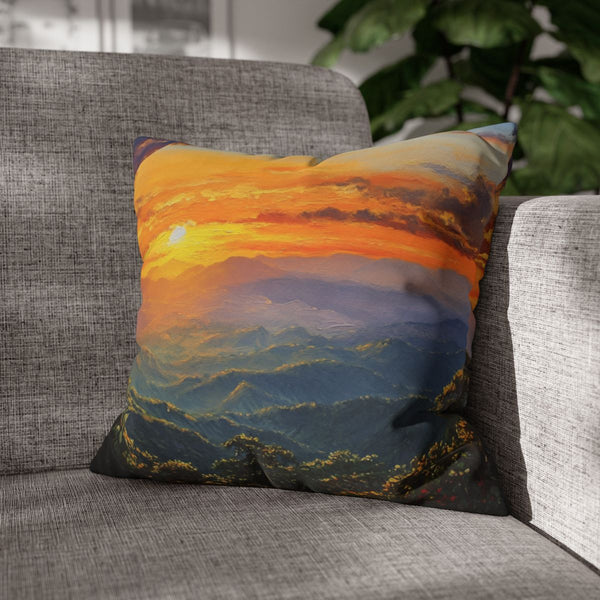 Doi Inthanon National Park Thailand Sunset Painting — 40×40 Cushion Cover — Sofa & Armchair Living Room Lifestyle View