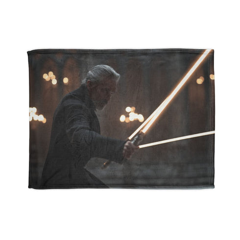 Dooku Wielding Curved Lightsaber — Plush Fleece Throw Blanket — Full Spread Plush Fleece Artwork View
