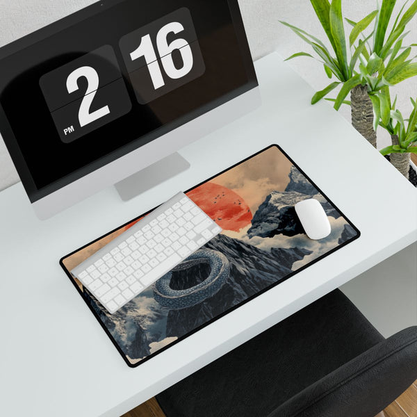 Dragon Curled Around a Mountain Peak (Edition II) — XXL Gaming Desk Mat — Gaming & Workspace Desk Setup View