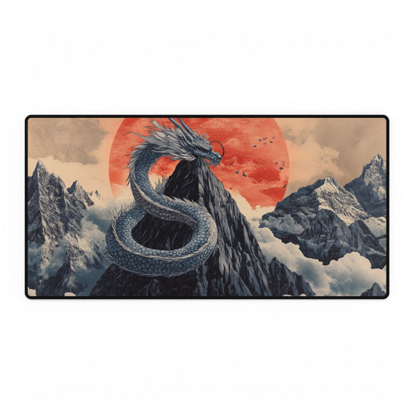 Dragon Curled Around a Mountain Peak (Edition II) — XXL Gaming Desk Mat — Full Top-Down Artwork View