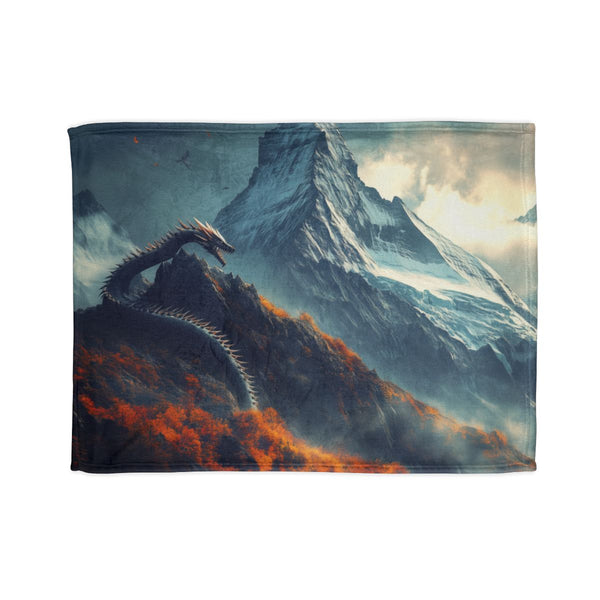 Dragon Curled Around a Mountain Peak (Edition III) — Plush Fleece Throw Blanket — Full Spread Plush Fleece Artwork View