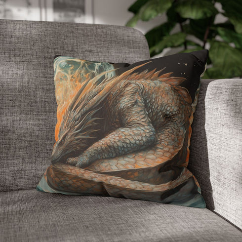 Dragon Curled Around Floating Orb — Double-Sided Cushion Cover — Sofa & Armchair Living Room Lifestyle View