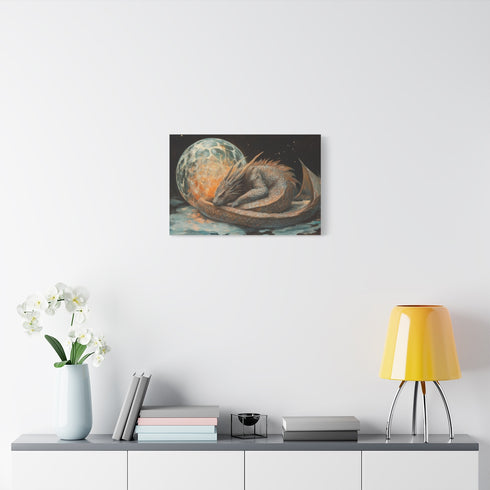 Dragon Curled Around Floating Orb — Stretched Canvas Wall Art — Living Room Wall Lifestyle View