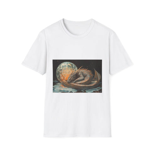 Dragon Curled Around Floating Orb — Graphic Cotton T-Shirt — Front Graphic Print View