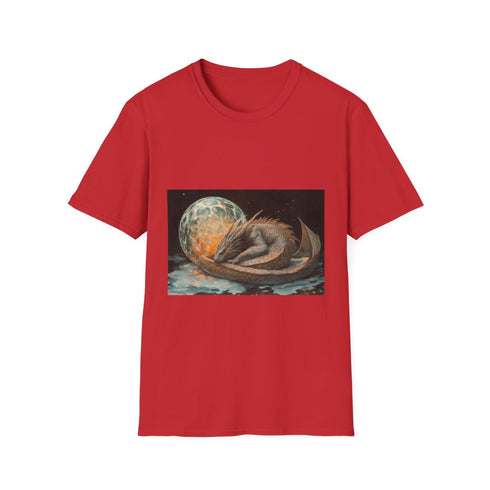 Dragon Curled Around Floating Orb — Graphic Cotton T-Shirt — 100% Ring-Spun Cotton Fabric & Print Detail